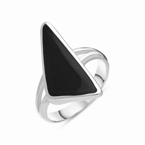 Sterling Silver Whitby Jet Organic Triangle Ring