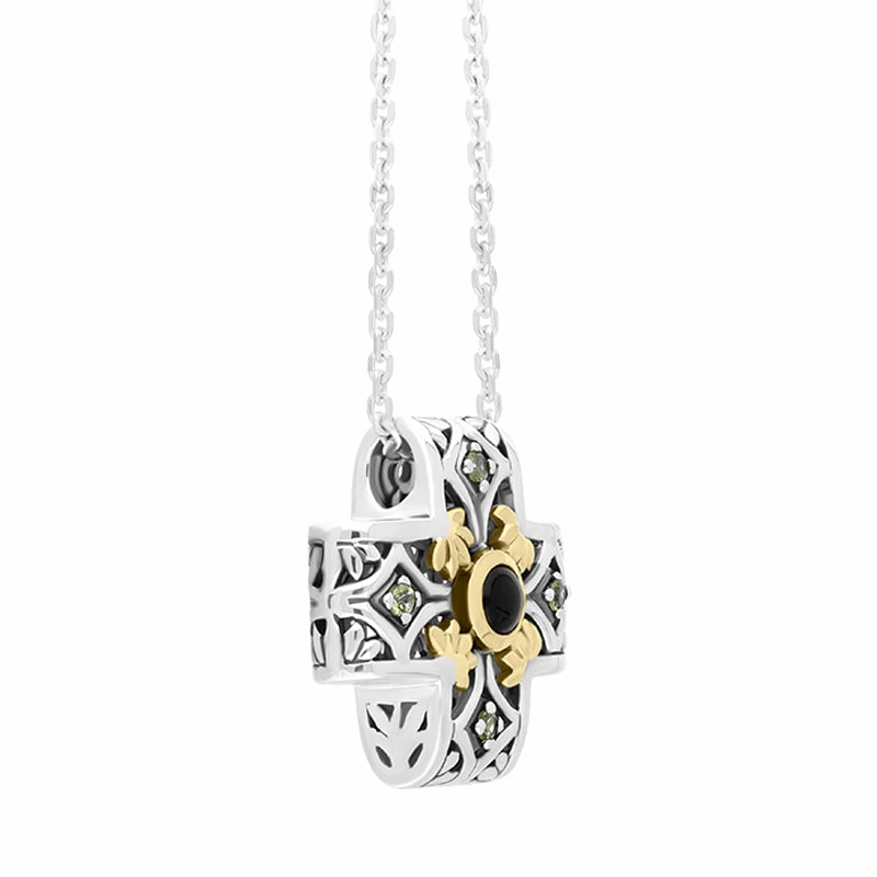 Sterling Silver Whitby Jet Ornate Cross Necklace D