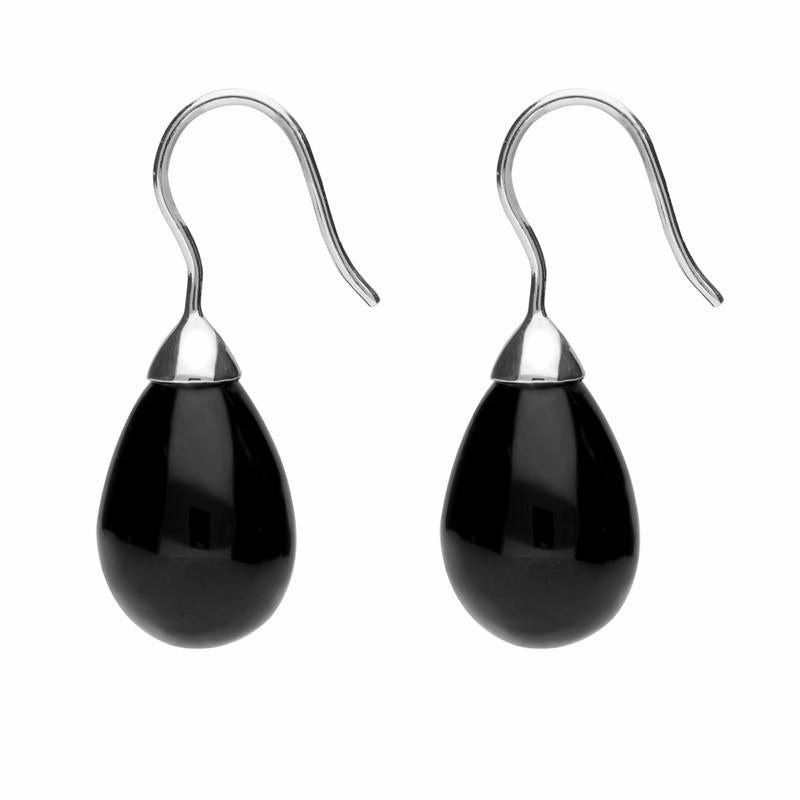 Sterling Silver Whitby Jet Oval Bead Hook Earrings