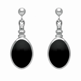 Sterling Silver Whitby Jet Oval Bottle Top Drop Earrings