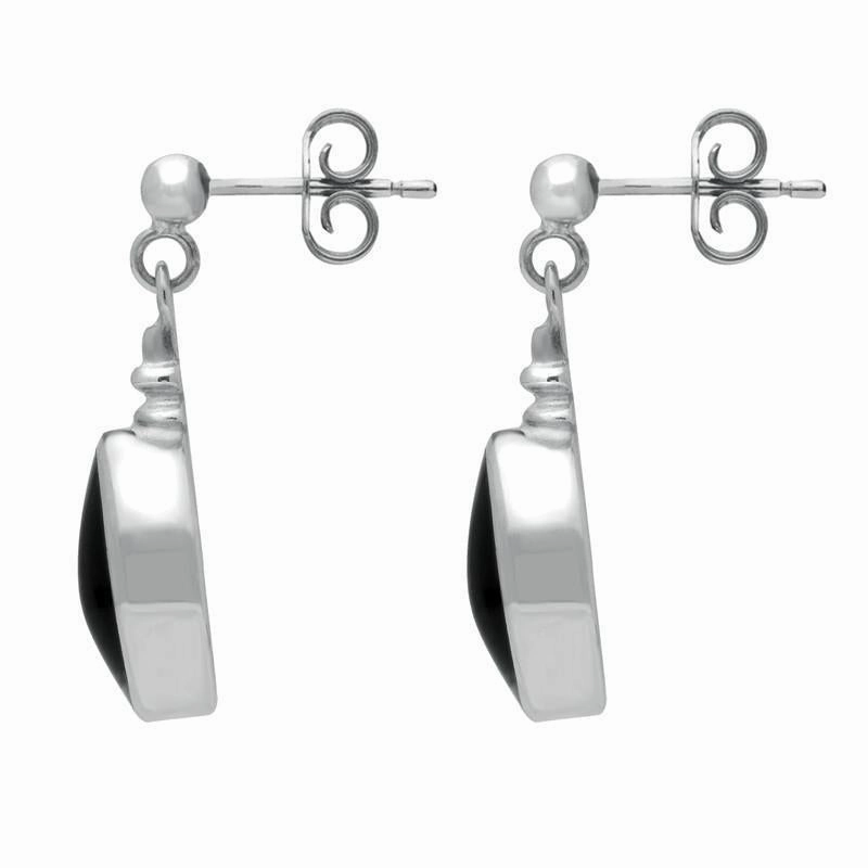 Sterling Silver Whitby Jet Oval Bottle Top Drop Earrings