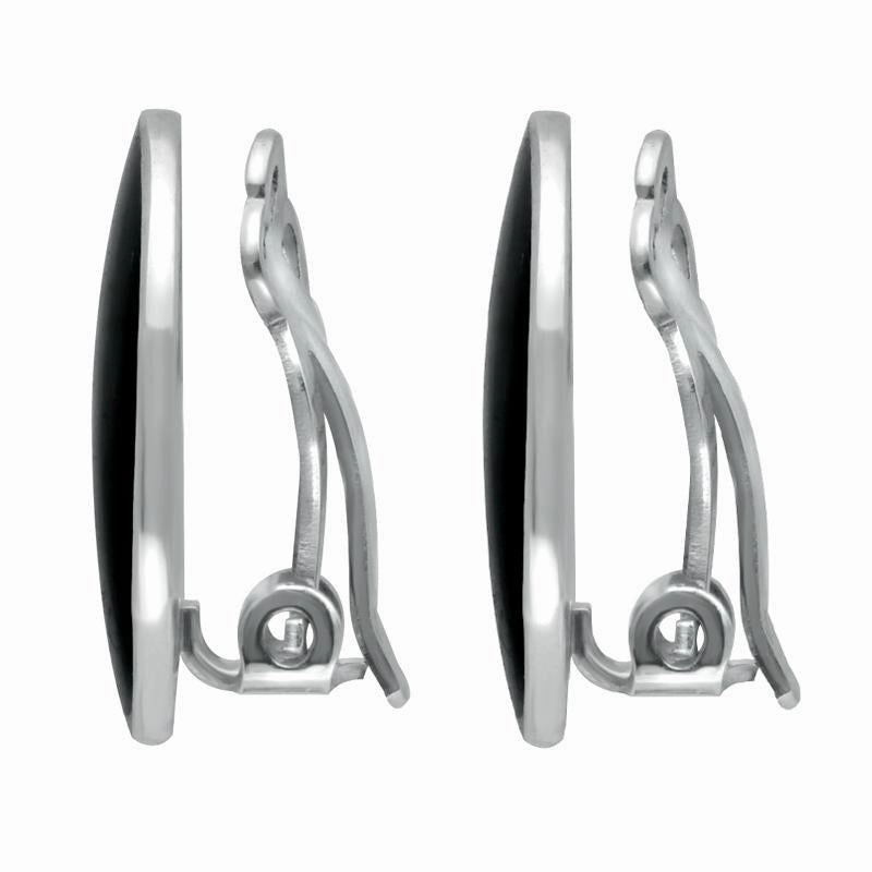 Sterling Silver Whitby Jet Oval Clip On Earrings