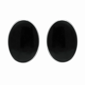 Sterling Silver Whitby Jet Oval Clip On Earrings