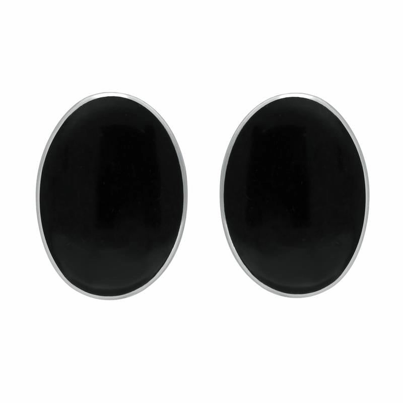 Sterling Silver Whitby Jet Oval Clip On Earrings