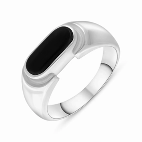 Sterling Silver Whitby Jet Oval Dodgem Ring