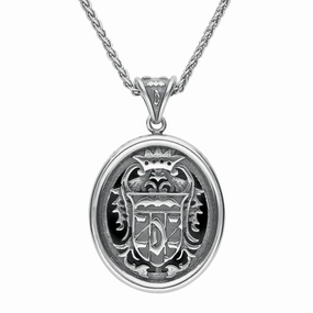 Sterling Silver Whitby Jet Oval Dracula Crest Necklace