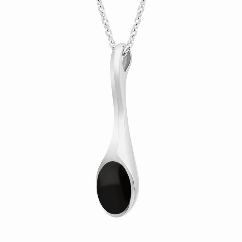 Sterling Silver Whitby Jet Oval Long Drop Necklace