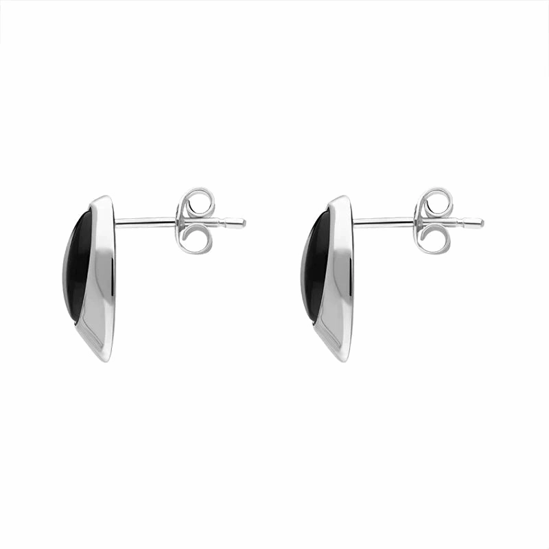 Sterling Silver Whitby Jet Oval Offset Stud Earrings