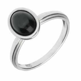 Sterling Silver Whitby Jet Oval Plain Shank Stacking Ring