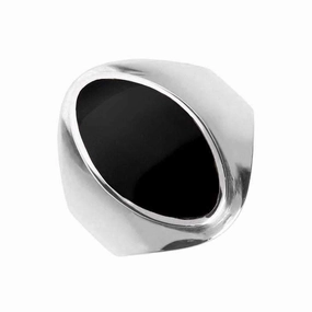 Sterling Silver Whitby Jet Oval Ring