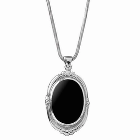 Sterling Silver Whitby Jet Oval Shape Fleur Necklace