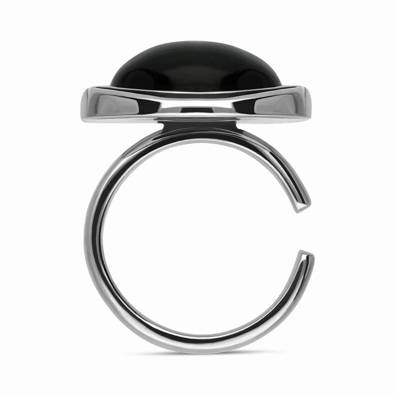 Sterling Silver Whitby Jet Oval Split Frame Statement Ring D