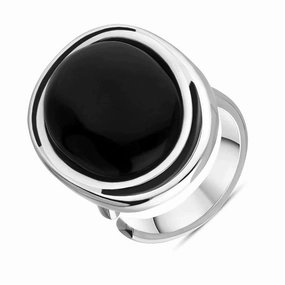 Sterling Silver Whitby Jet Oval Split Frame Statement Ring D