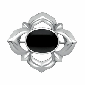 Sterling Silver Whitby Jet Oval Star Brooch