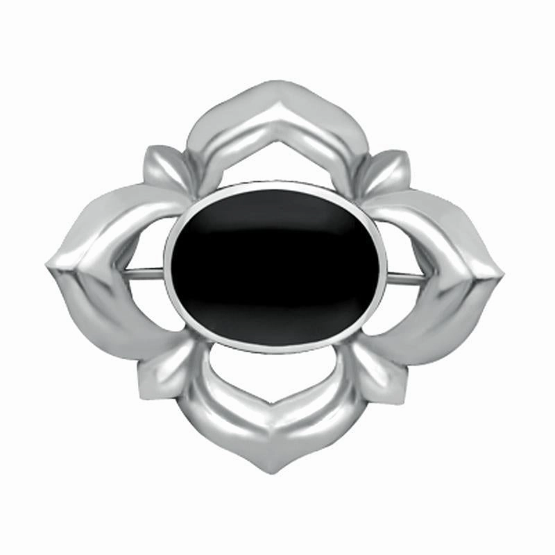 Sterling Silver Whitby Jet Oval Star Brooch