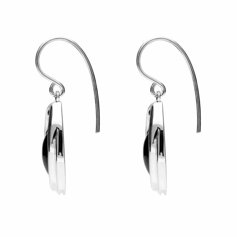 Sterling Silver Whitby Jet Oval Stone Enclosed Drop Earrings