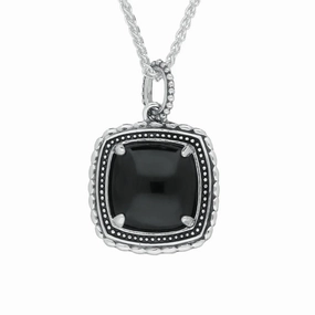 Sterling Silver Whitby Jet Oxidised Square Pattern Necklace