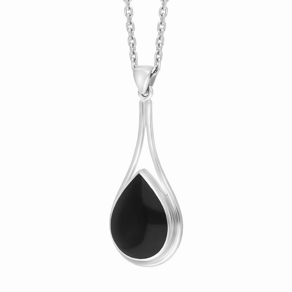 Sterling Silver Whitby Jet Pear Frame Necklace D