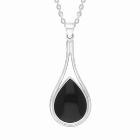 Sterling Silver Whitby Jet Pear Frame Necklace D