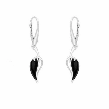 Sterling Silver Whitby Jet Pear Leaf Drop Earrings