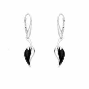Sterling Silver Whitby Jet Pear Leaf Drop Earrings