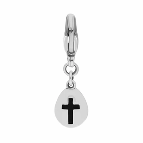 Sterling Silver Whitby Jet Pear Shaped Cross Clip Charm