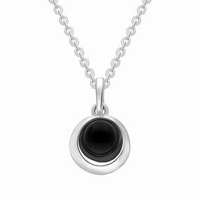 Sterling Silver Whitby Jet Petite Round Pendant