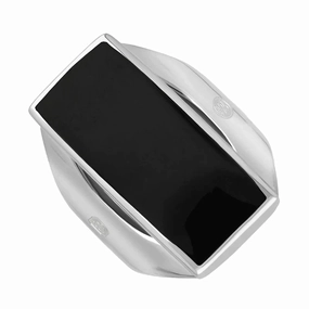 Sterling Silver Whitby Jet Queen's Jubilee Hallmark Medium Oblong Ring D