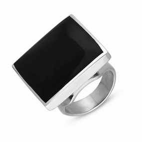 Sterling Silver Whitby Jet Queen's Jubilee Hallmark Medium Square Ring D