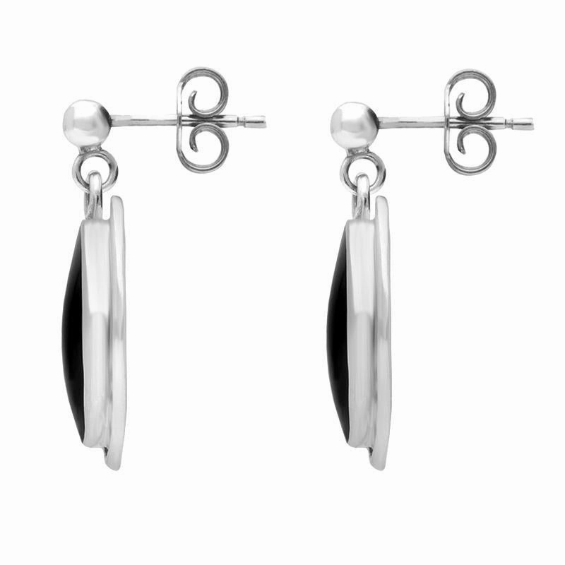 Sterling Silver Whitby Jet Ribbed Oval Drop Earrings