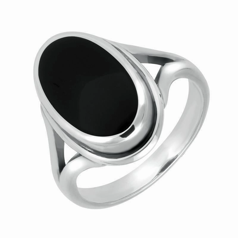 Sterling Silver Whitby Jet Ribbed Oval Four Piece Set