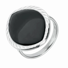 Sterling Silver Whitby Jet Ridged Marquise Ring