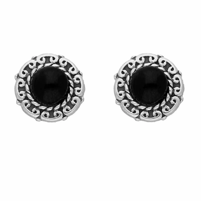 Sterling Silver Whitby Jet Rope Edge Beaded Two Piece Set