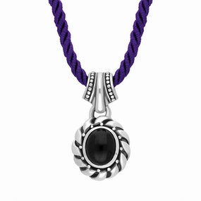 Sterling Silver Whitby Jet Rope Edge Corded Necklace D