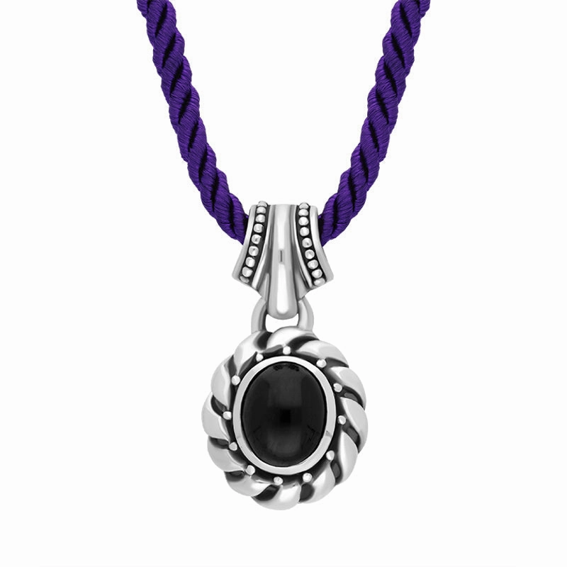 Sterling Silver Whitby Jet Rope Edge Corded Necklace D