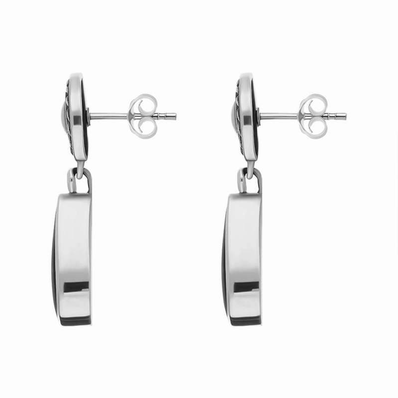 Sterling Silver Whitby Jet Rope Top Pear Drop Earrings