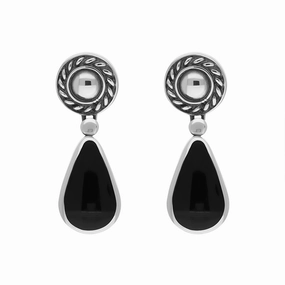 Sterling Silver Whitby Jet Rope Top Pear Drop Earrings