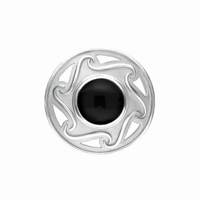 Sterling Silver Whitby Jet Round Celtic Framed Brooch