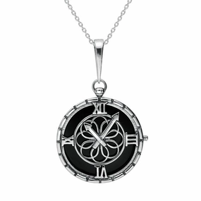 Sterling Silver Whitby Jet Round Clock Necklace