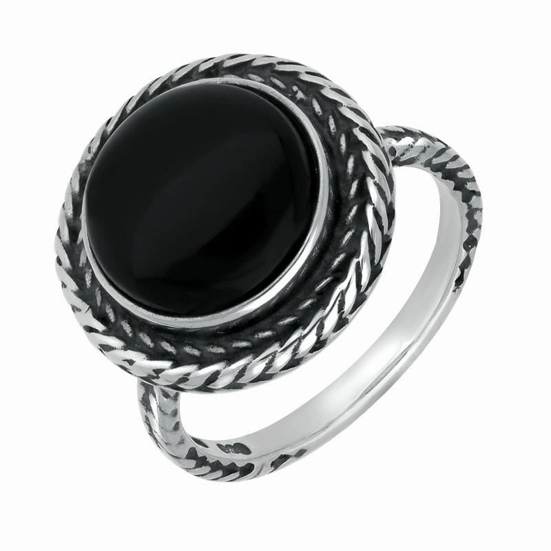 Sterling Silver Whitby Jet Round Foxtail Ring D