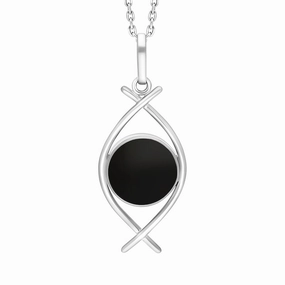 Sterling Silver Whitby Jet Round Open Frame Necklace D