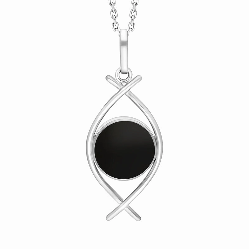 Sterling Silver Whitby Jet Round Open Frame Necklace D