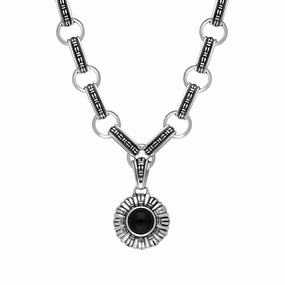 Sterling Silver Whitby Jet Round Ribbed Necklace D
