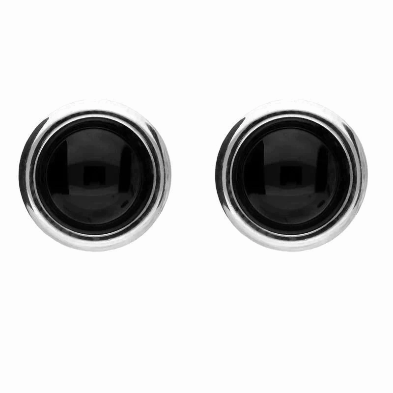 Sterling Silver Whitby Jet Round Stud Earrings