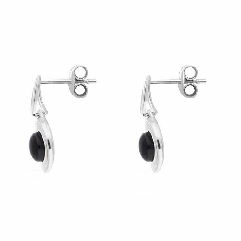 Sterling Silver Whitby Jet Round Swirl Drop Earrings