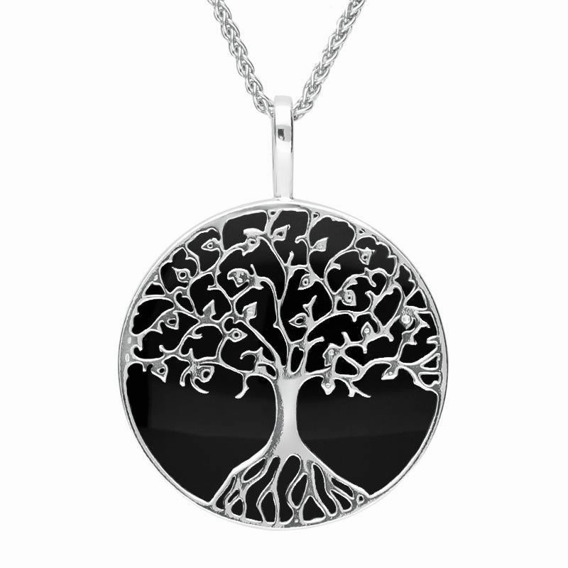 Sterling Silver Whitby Jet Round Tree Of Life Necklace