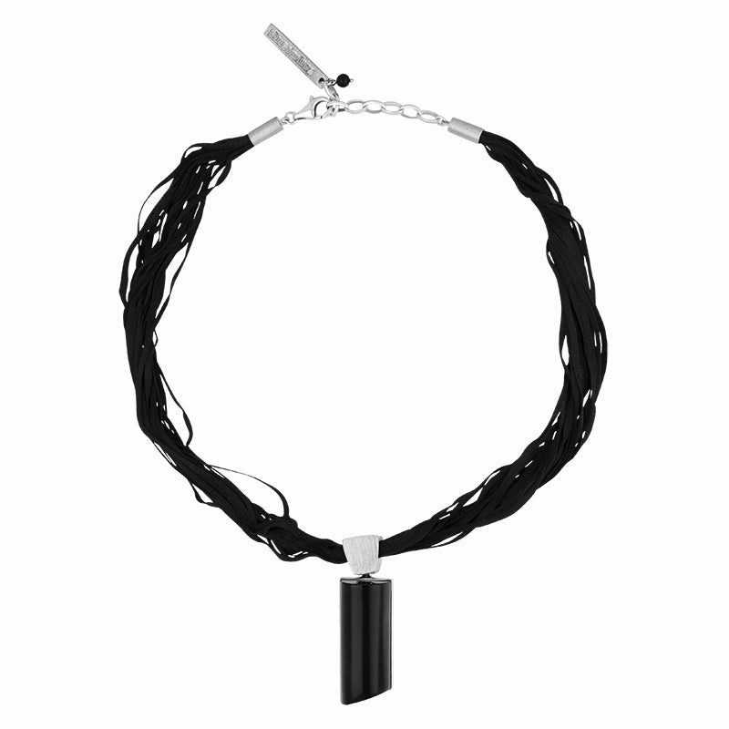 Sterling Silver Whitby Jet Silk Oblong Necklace D