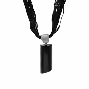 Sterling Silver Whitby Jet Silk Oblong Necklace D