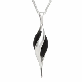 Sterling Silver Whitby Jet Single Bead Twist Necklace