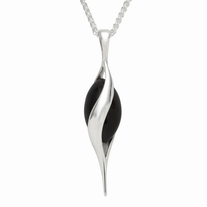 Sterling Silver Whitby Jet Single Bead Twist Necklace